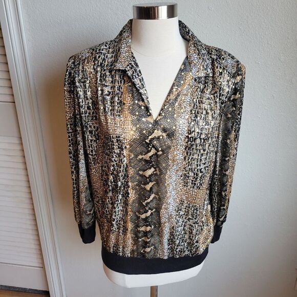 Vintage Metallic Animal Print Blouse - Picture 1 of 7